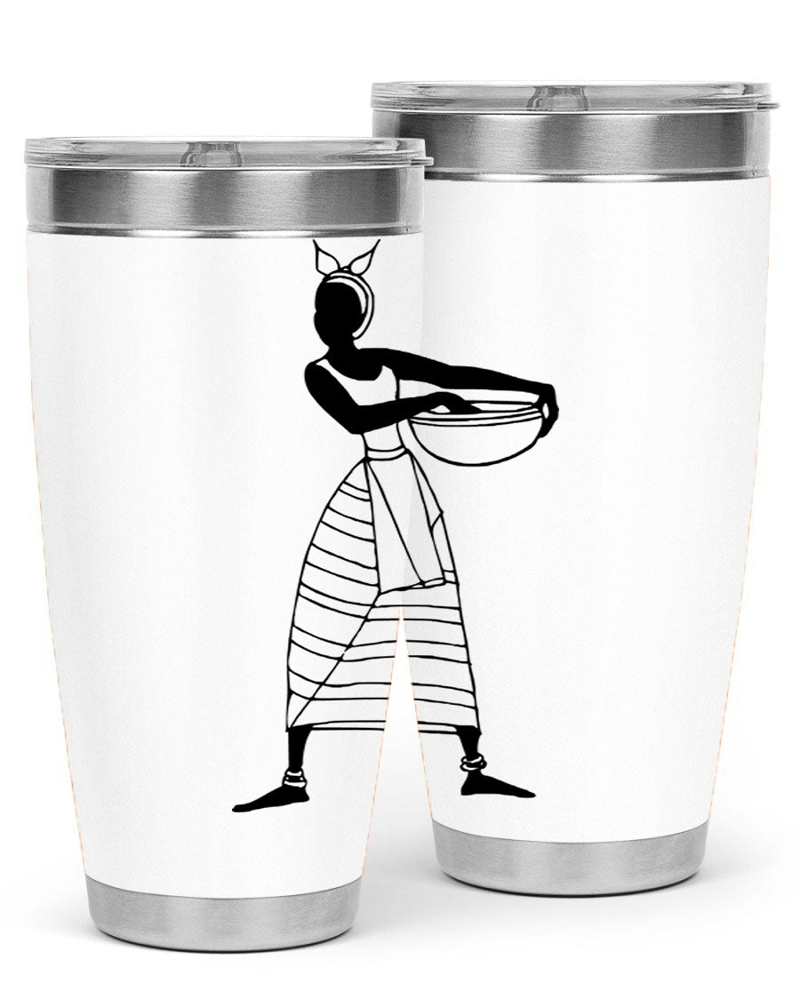 Africanlady 87# Tumbler in 20oz and 30oz sizes, showcasing double wall vacuum stainless steel design with a stylish lid.