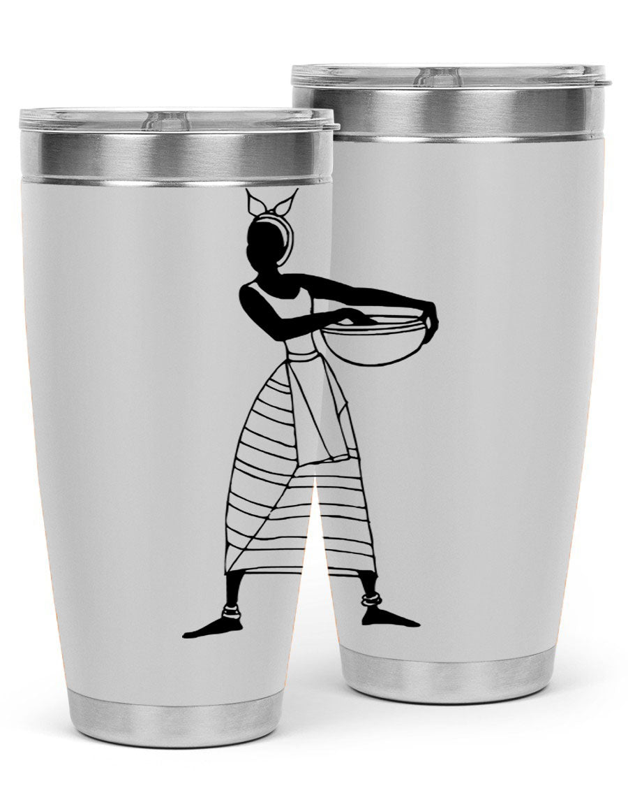 Africanlady 87# Tumbler in 20oz and 30oz sizes, showcasing double wall vacuum stainless steel design with a stylish lid.