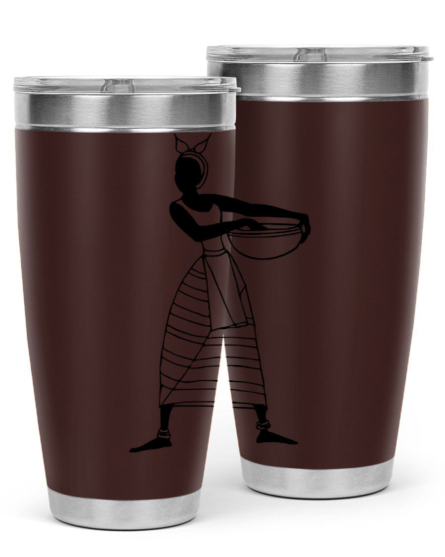 Africanlady 87# Tumbler in 20oz and 30oz sizes, showcasing double wall vacuum stainless steel design with a stylish lid.