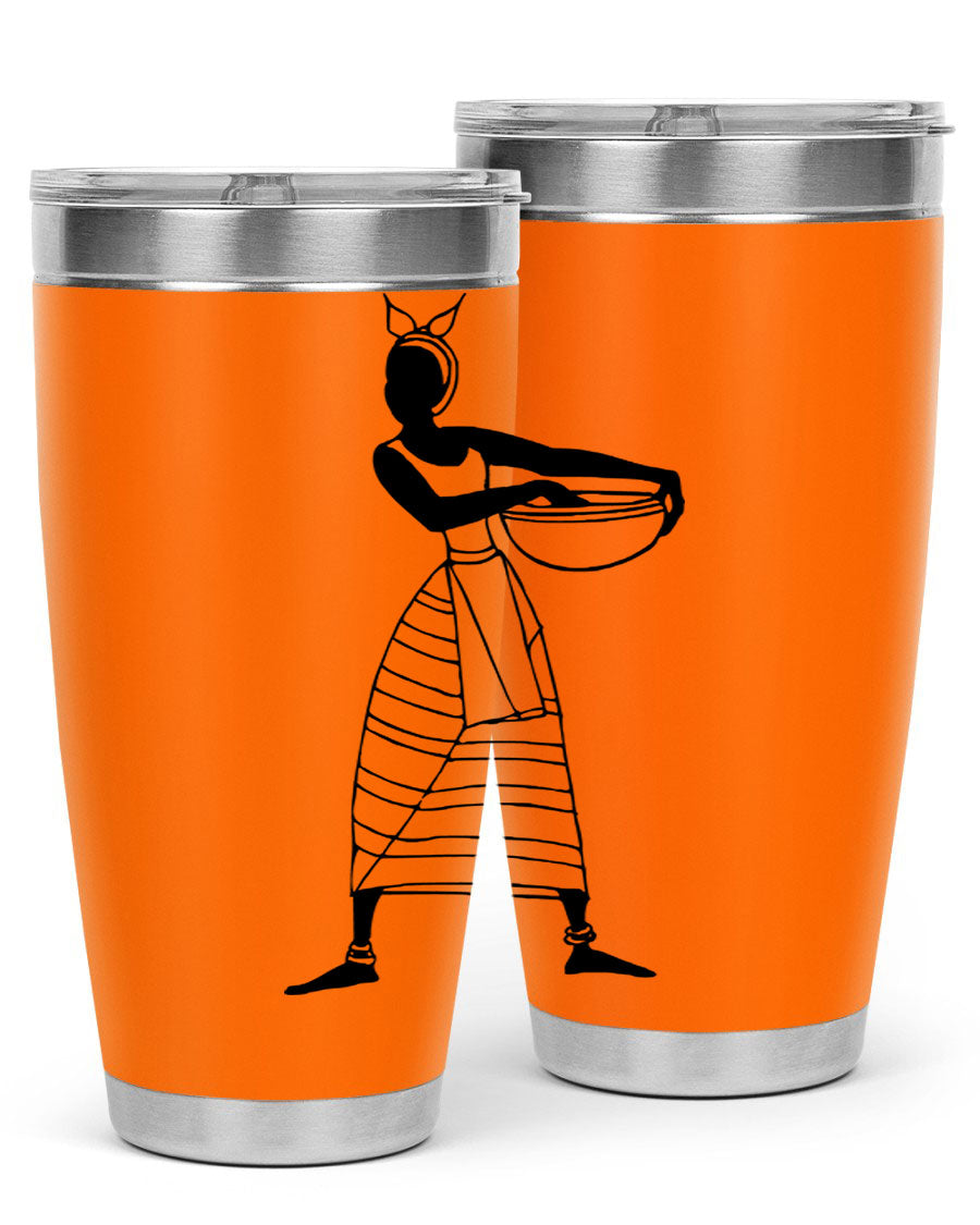 Africanlady 87# Tumbler in 20oz and 30oz sizes, showcasing double wall vacuum stainless steel design with a stylish lid.