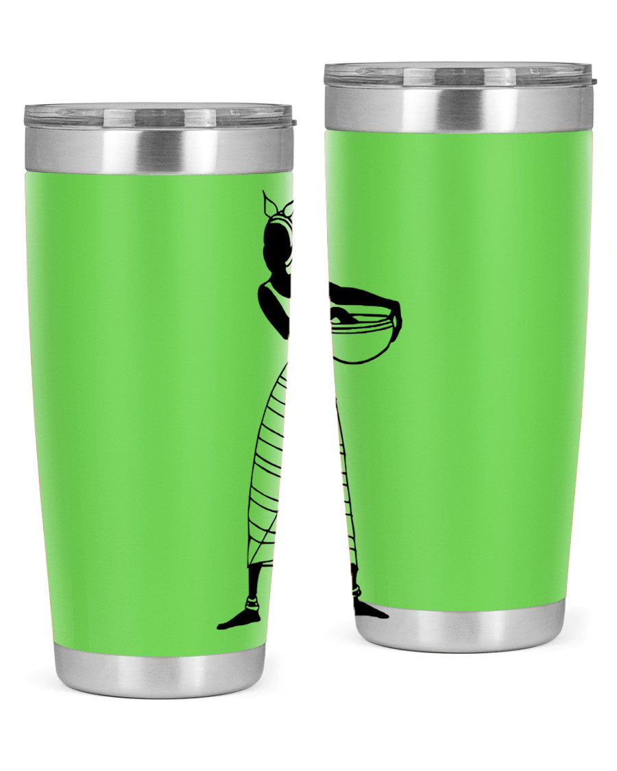 Africanlady 87# Tumbler in 20oz and 30oz sizes, showcasing double wall vacuum stainless steel design with a stylish lid.