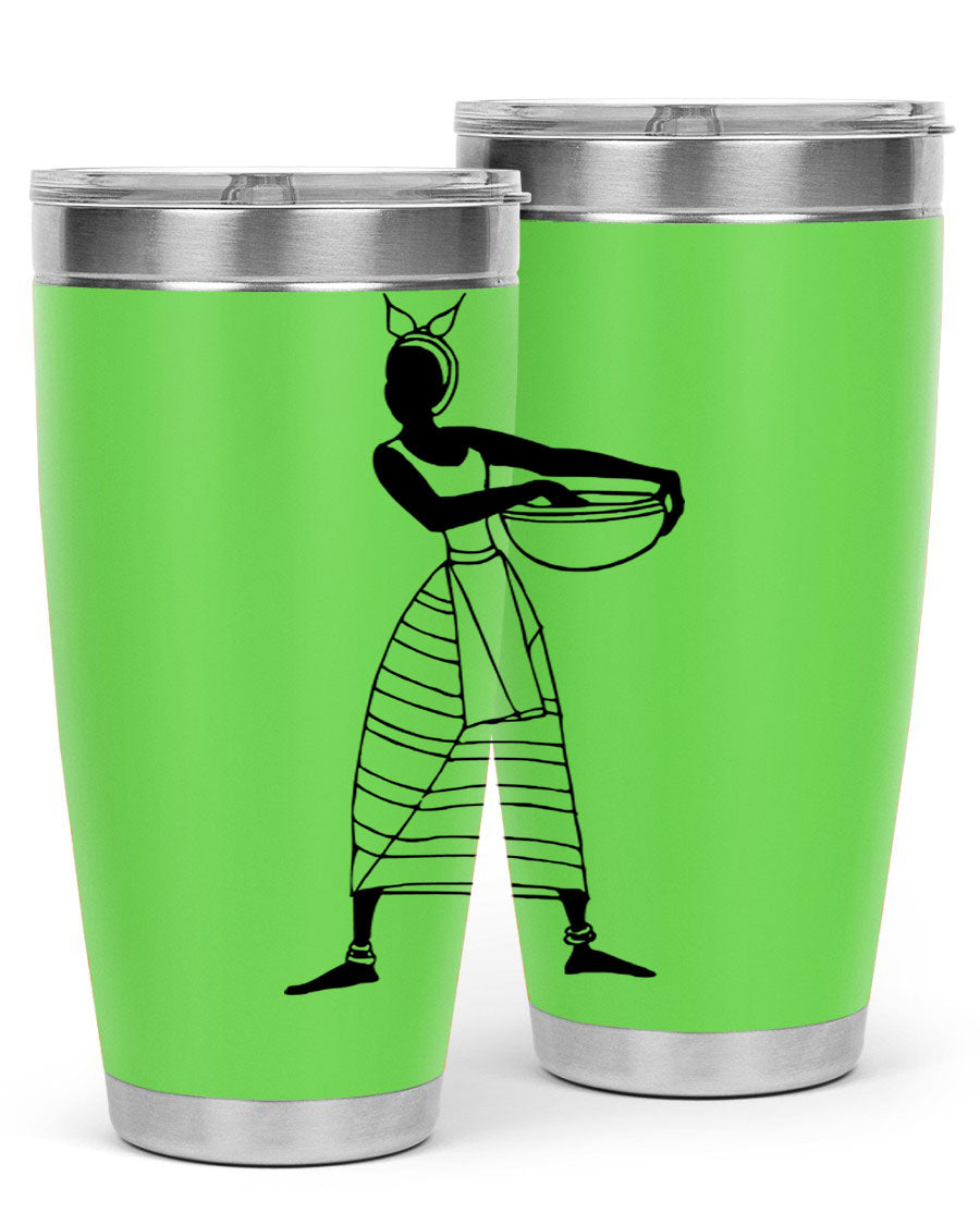 Africanlady 87# Tumbler in 20oz and 30oz sizes, showcasing double wall vacuum stainless steel design with a stylish lid.