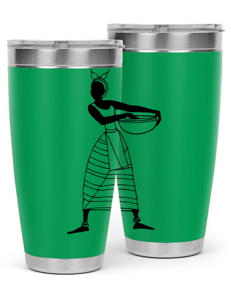 Africanlady 87# Tumbler in 20oz and 30oz sizes, showcasing double wall vacuum stainless steel design with a stylish lid.