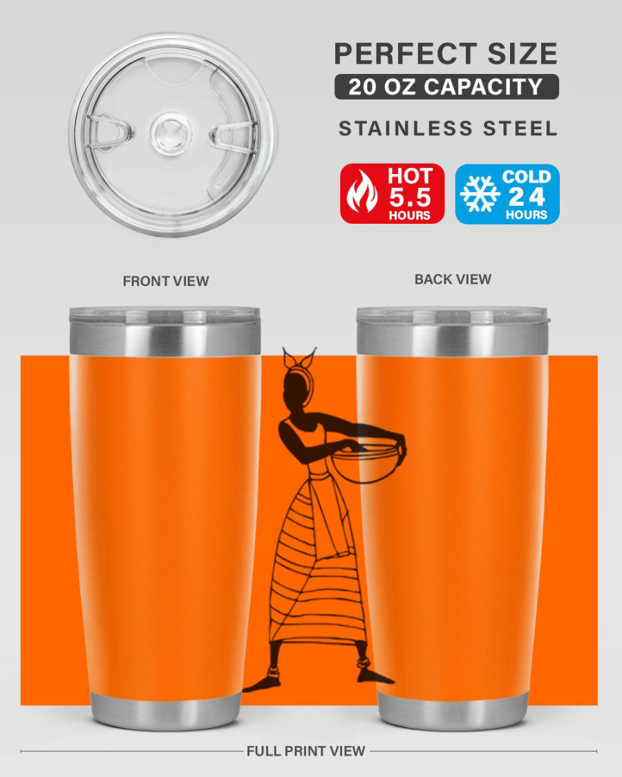 Africanlady 87# Tumbler in 20oz and 30oz sizes, showcasing double wall vacuum stainless steel design with a stylish lid.