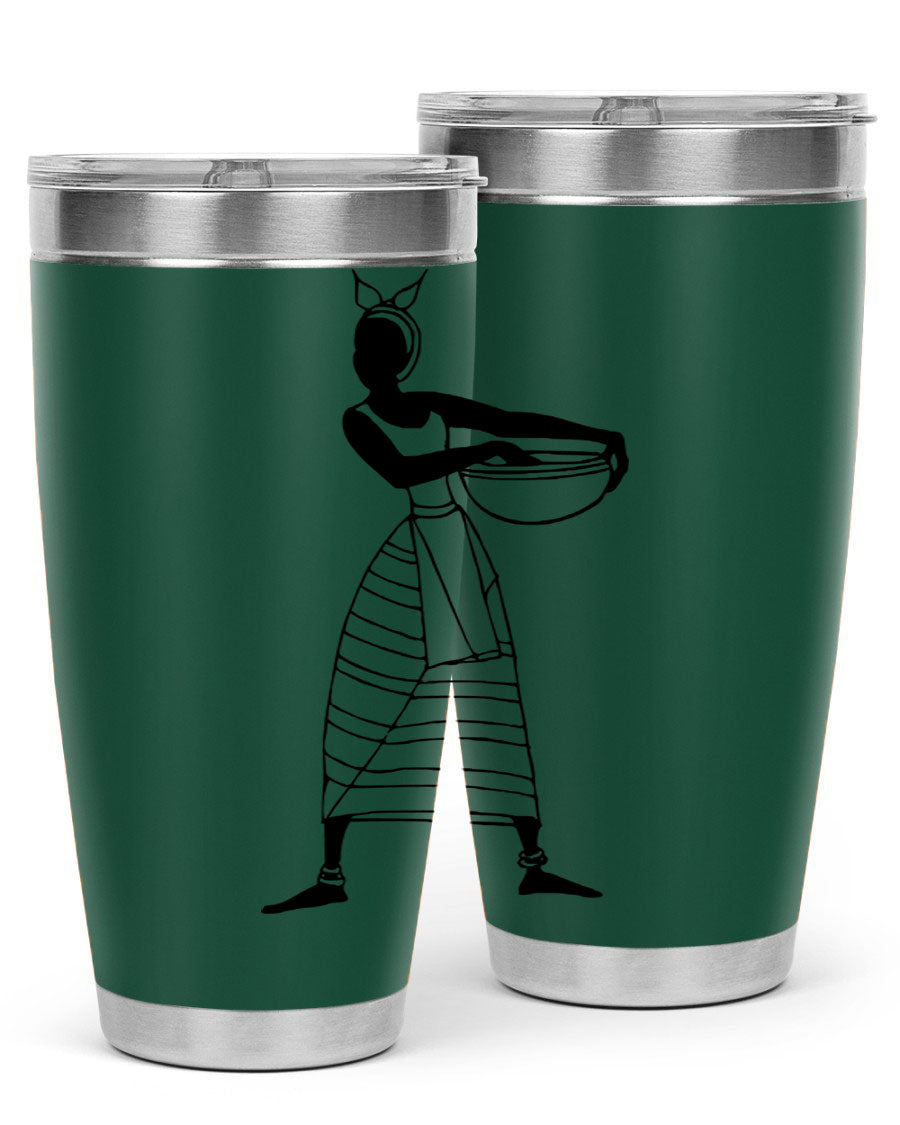 Africanlady 87# Tumbler in 20oz and 30oz sizes, showcasing double wall vacuum stainless steel design with a stylish lid.