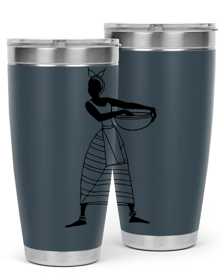 Africanlady 87# Tumbler in 20oz and 30oz sizes, showcasing double wall vacuum stainless steel design with a stylish lid.