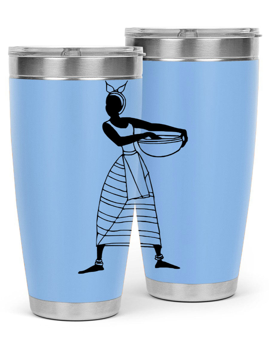 Africanlady 87# Tumbler in 20oz and 30oz sizes, showcasing double wall vacuum stainless steel design with a stylish lid.