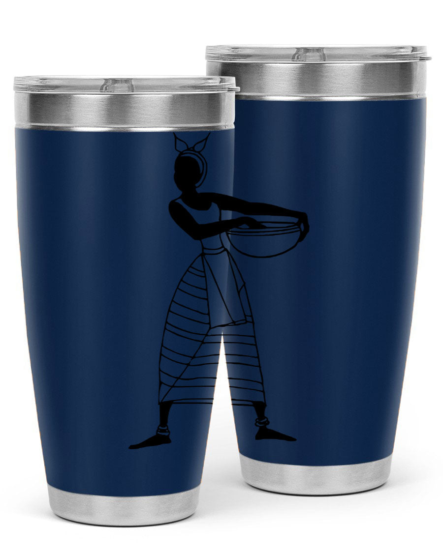 Africanlady 87# Tumbler in 20oz and 30oz sizes, showcasing double wall vacuum stainless steel design with a stylish lid.