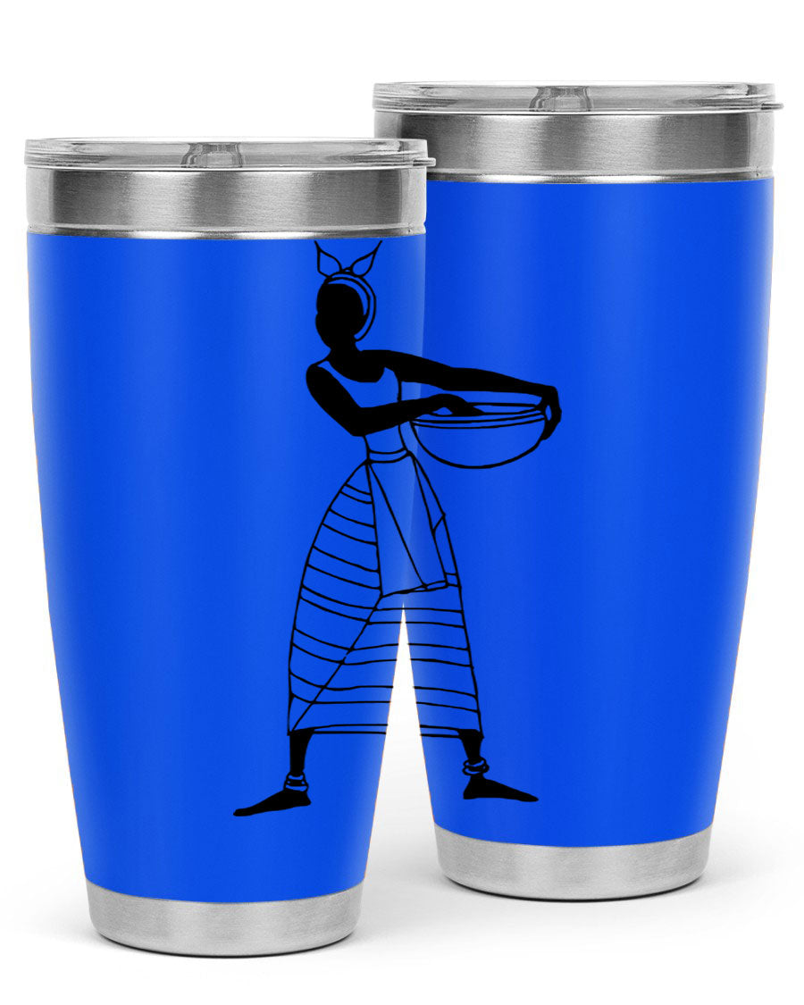 Africanlady 87# Tumbler in 20oz and 30oz sizes, showcasing double wall vacuum stainless steel design with a stylish lid.