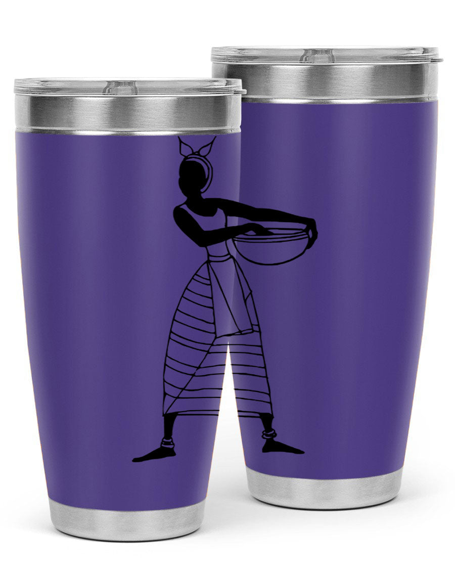 Africanlady 87# Tumbler in 20oz and 30oz sizes, showcasing double wall vacuum stainless steel design with a stylish lid.
