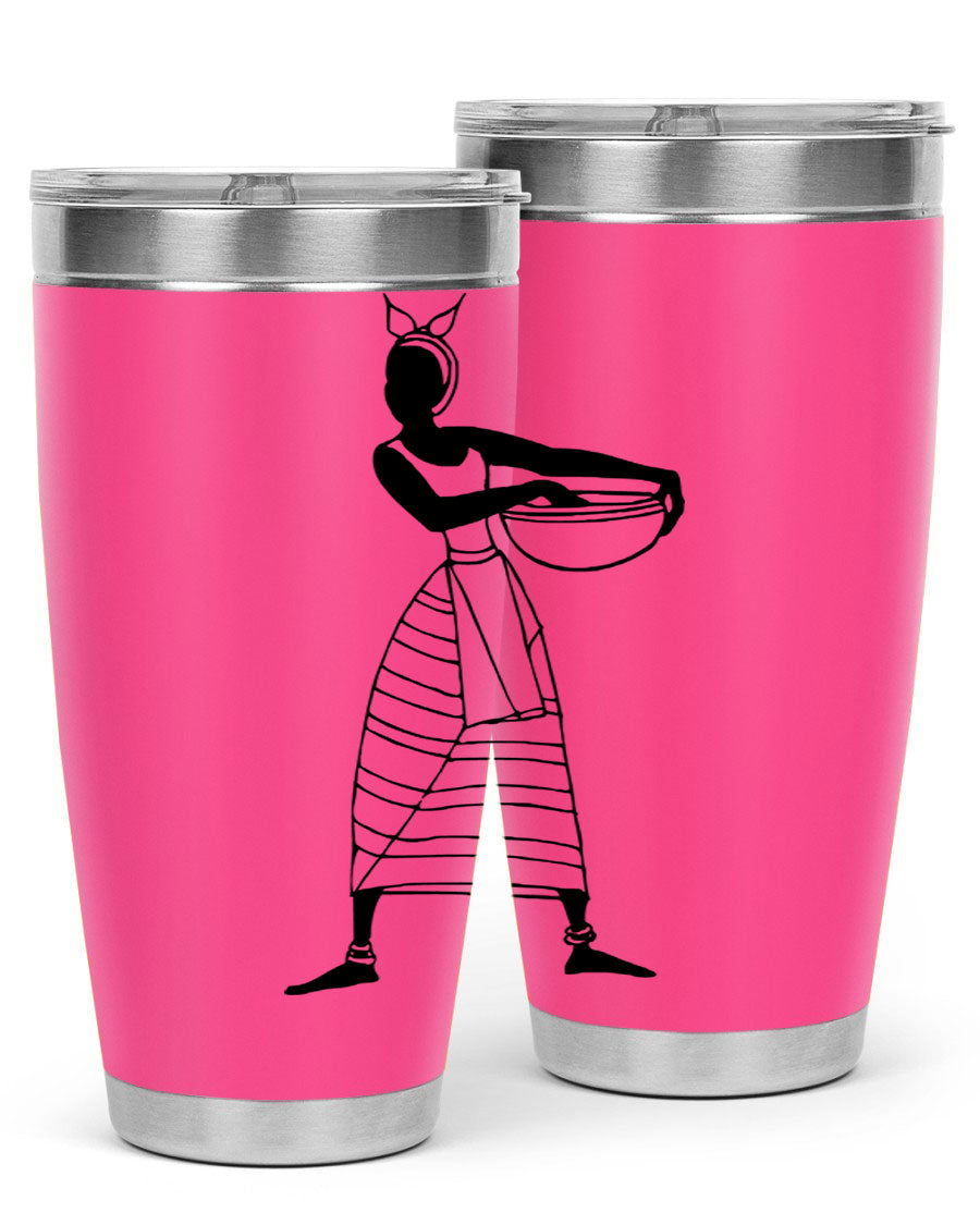 Africanlady 87# Tumbler in 20oz and 30oz sizes, showcasing double wall vacuum stainless steel design with a stylish lid.
