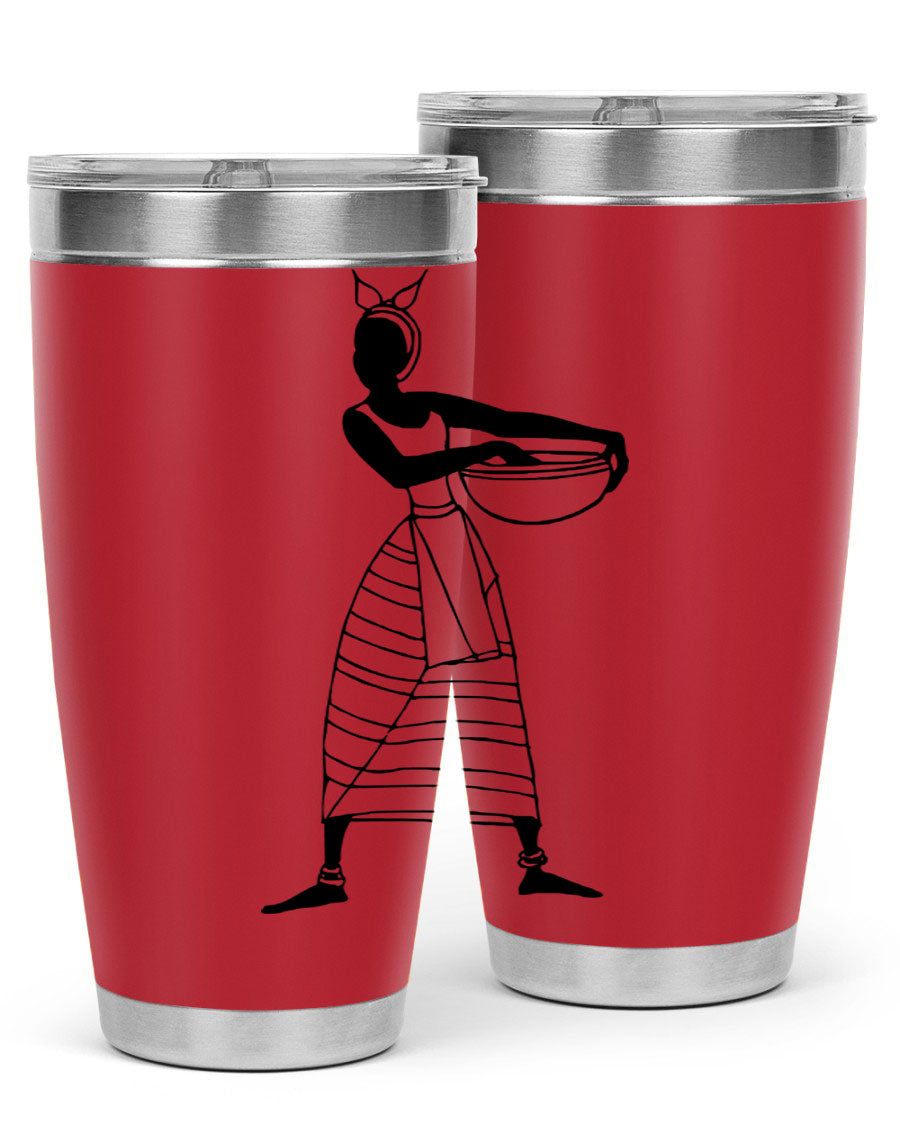 Africanlady 87# Tumbler in 20oz and 30oz sizes, showcasing double wall vacuum stainless steel design with a stylish lid.