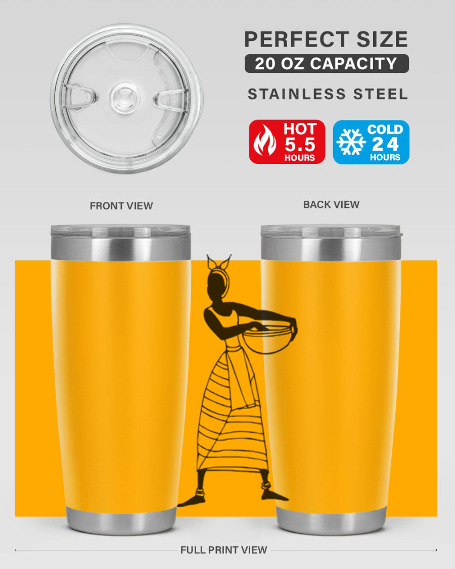 Africanlady 87# Tumbler in 20oz and 30oz sizes, showcasing double wall vacuum stainless steel design with a stylish lid.