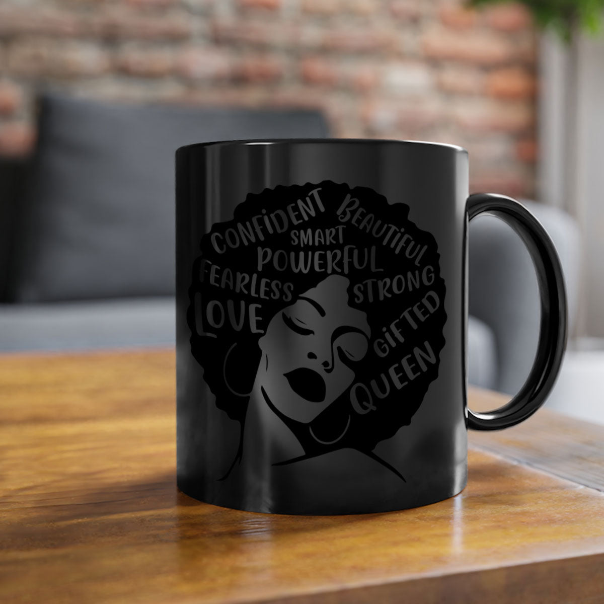 A stylish two-tone coffee mug featuring an afro lady design, showcasing vibrant colors and a glossy finish, perfect for coffee lovers.