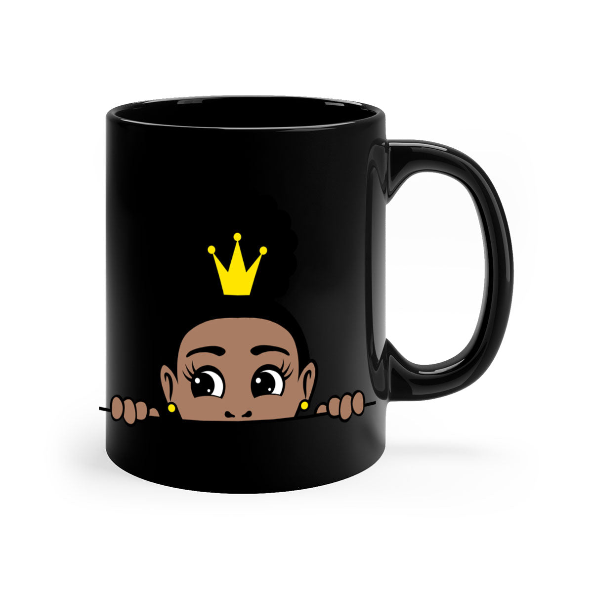 Afro Puff Crown Girl Mug featuring a glossy finish and colorful handle, designed for Black women and girls.