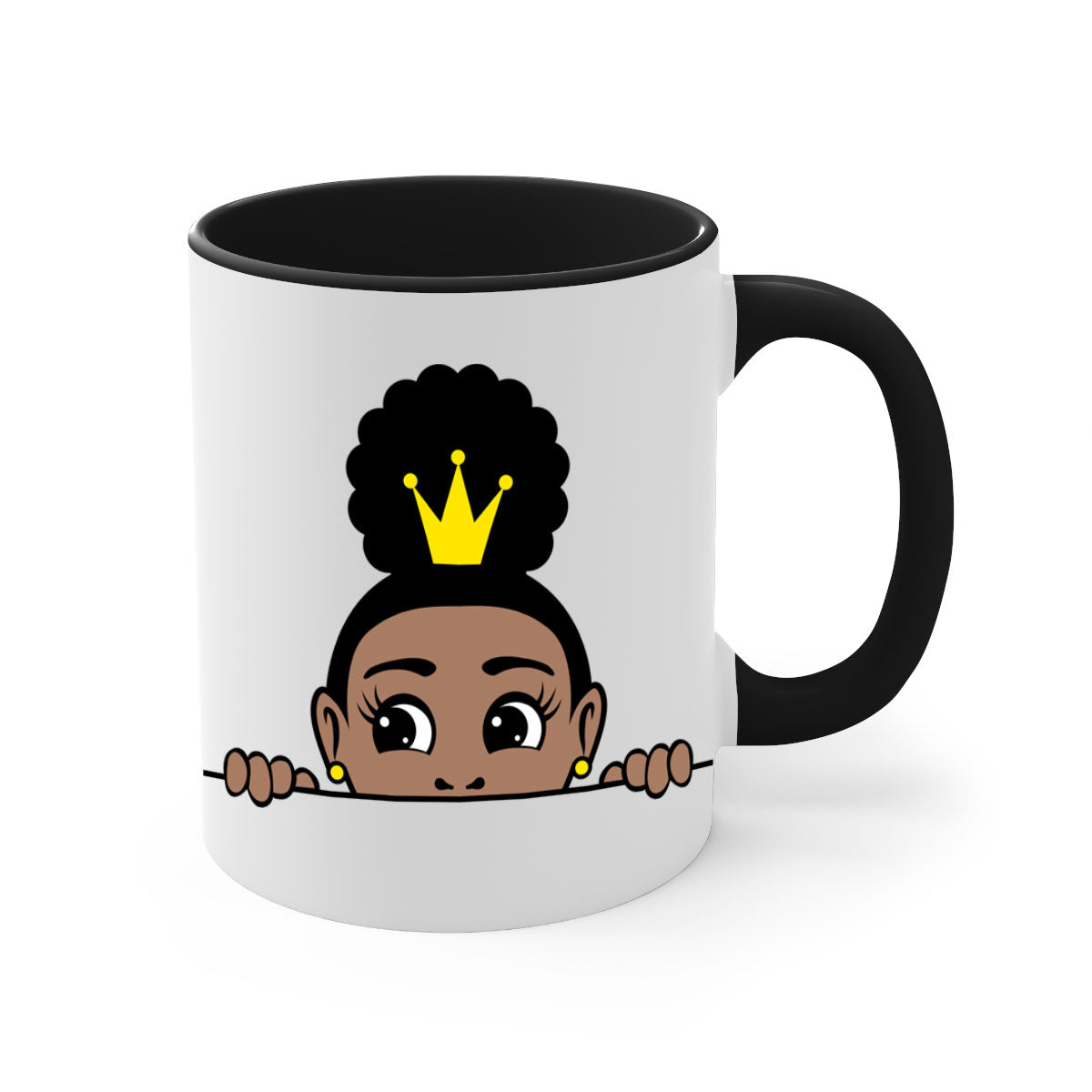 Afro Puff Crown Girl Mug featuring a glossy finish and colorful handle, designed for Black women and girls.