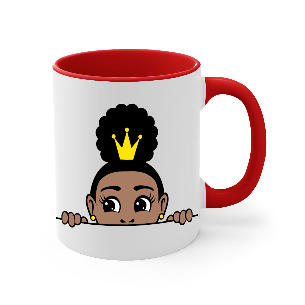 Afro Puff Crown Girl Mug featuring a glossy finish and colorful handle, designed for Black women and girls.