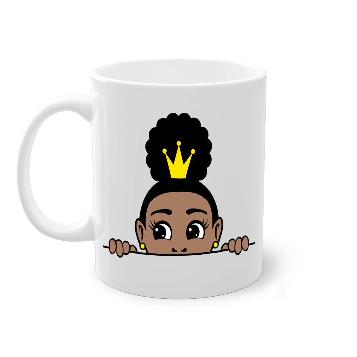 Afro Puff Crown Girl Mug featuring a glossy finish and colorful handle, designed for Black women and girls.