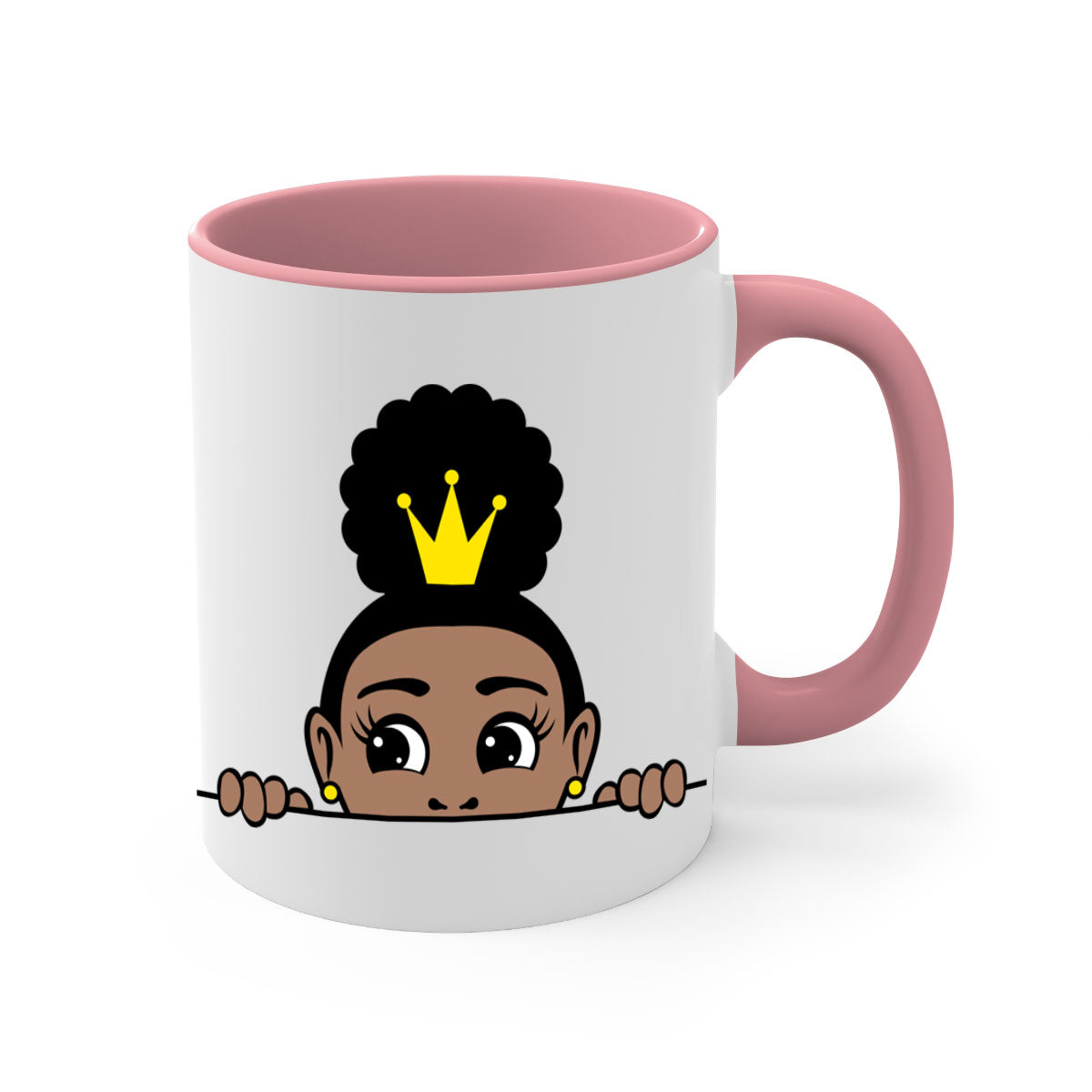 Afro Puff Crown Girl Mug featuring a glossy finish and colorful handle, designed for Black women and girls.