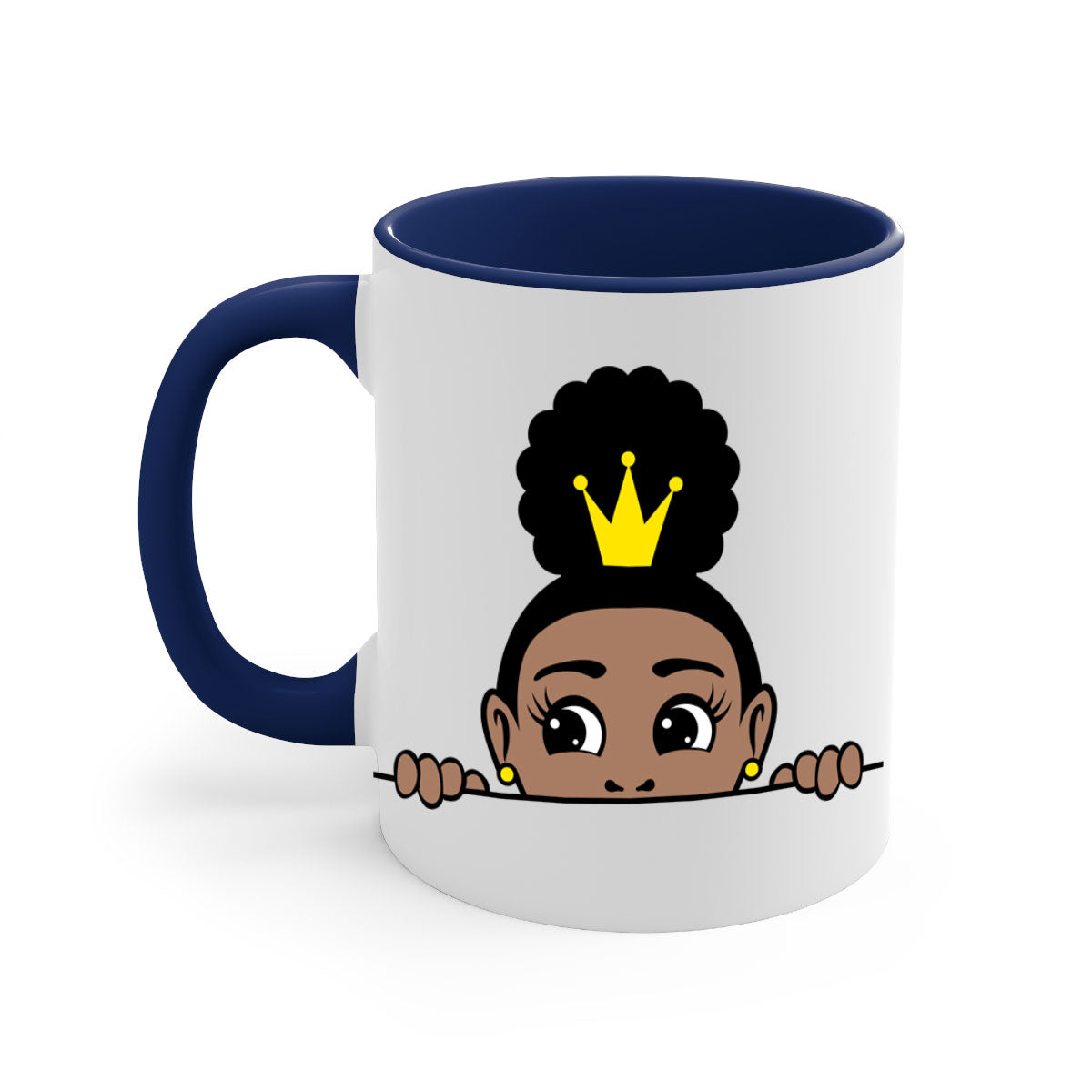 Afro Puff Crown Girl Mug featuring a glossy finish and colorful handle, designed for Black women and girls.