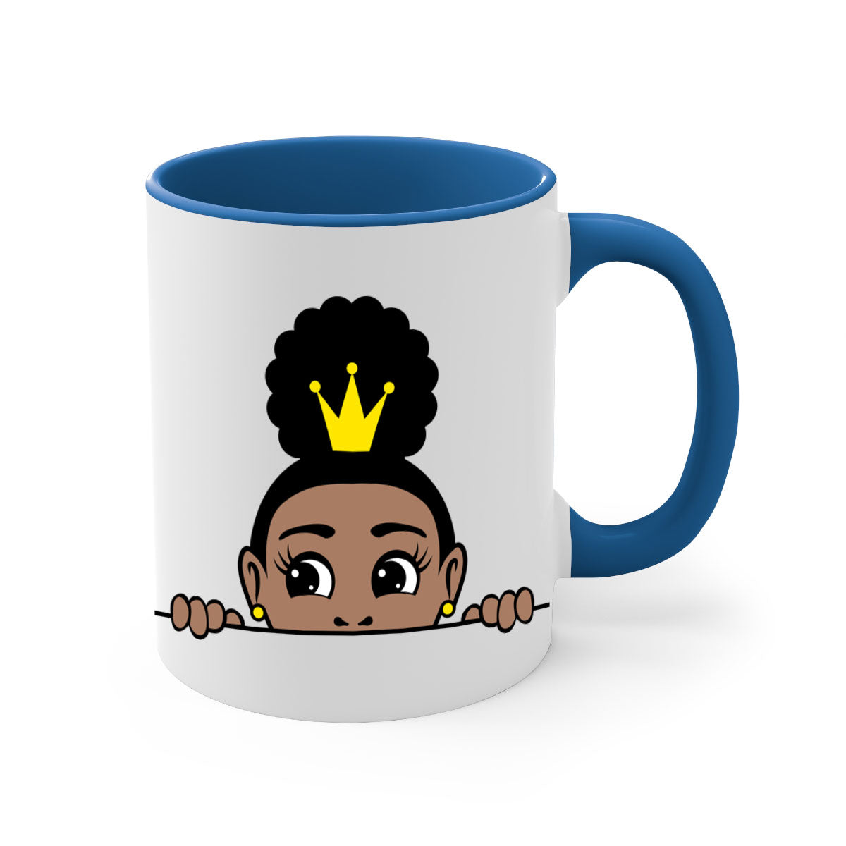 Afro Puff Crown Girl Mug featuring a glossy finish and colorful handle, designed for Black women and girls.