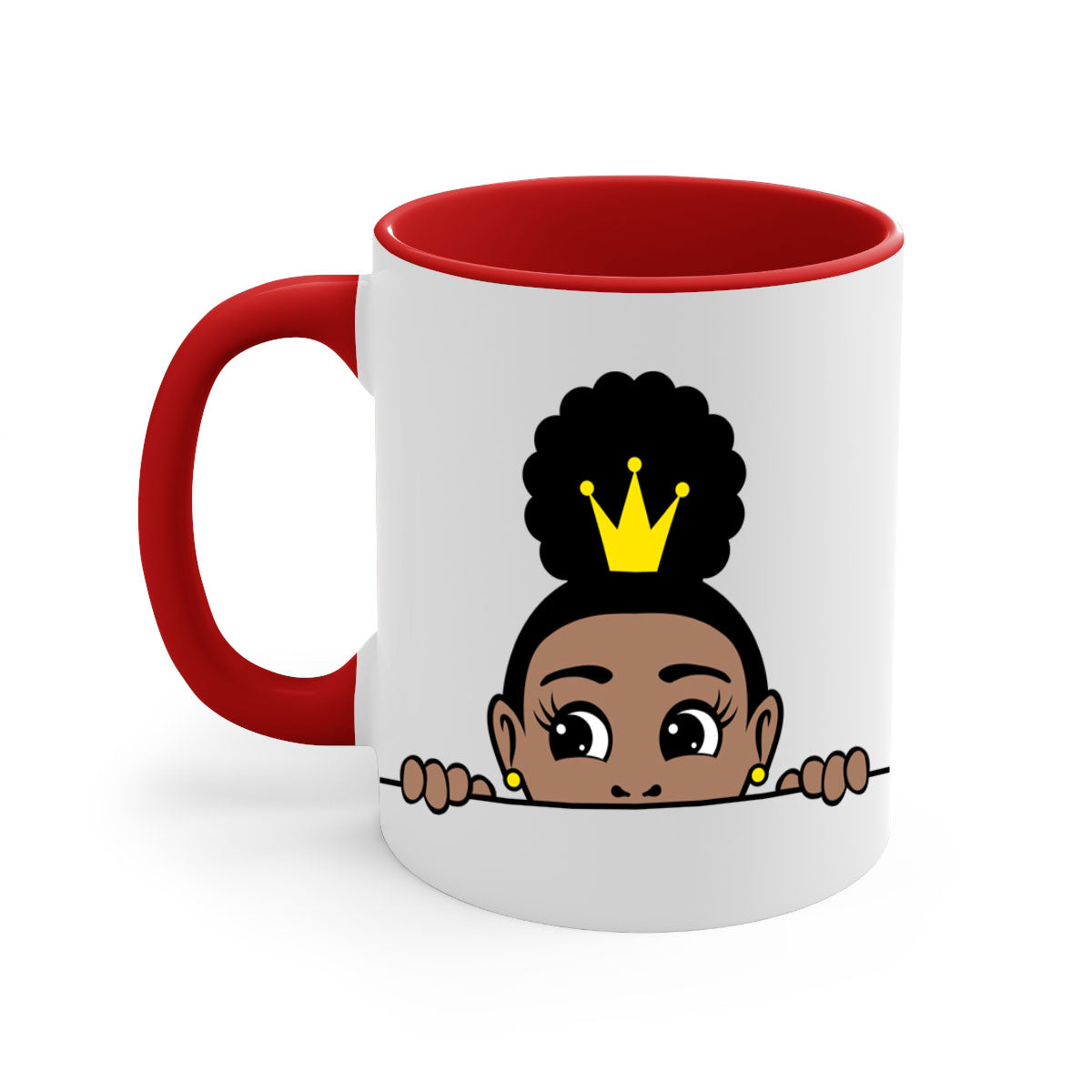 Afro Puff Crown Girl Mug featuring a glossy finish and colorful handle, designed for Black women and girls.