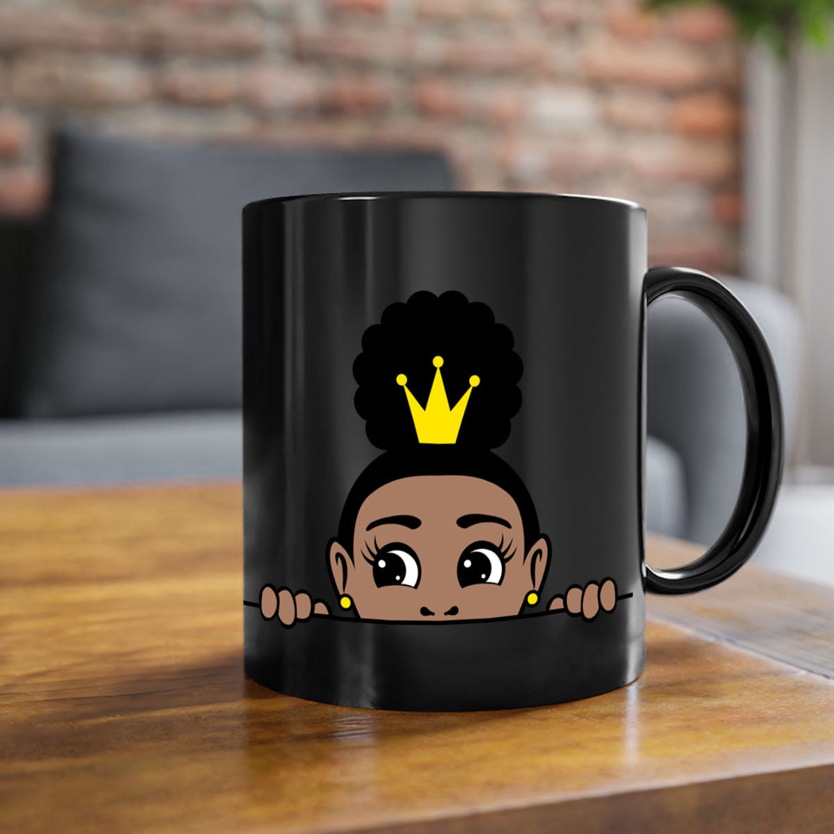 Afro Puff Crown Girl Mug featuring a glossy finish and colorful handle, designed for Black women and girls.