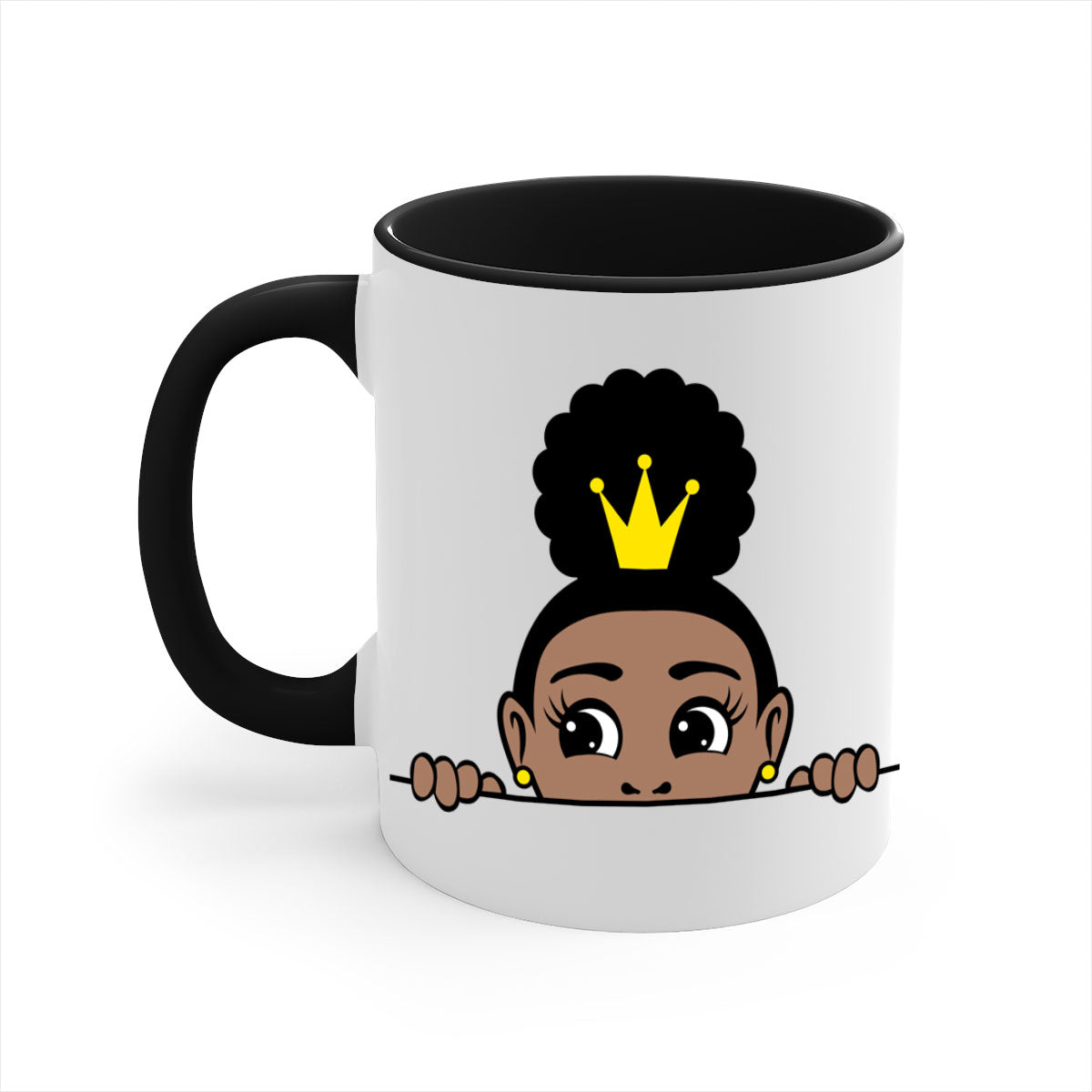 Afro Puff Crown Girl Mug featuring a glossy finish and colorful handle, designed for Black women and girls.