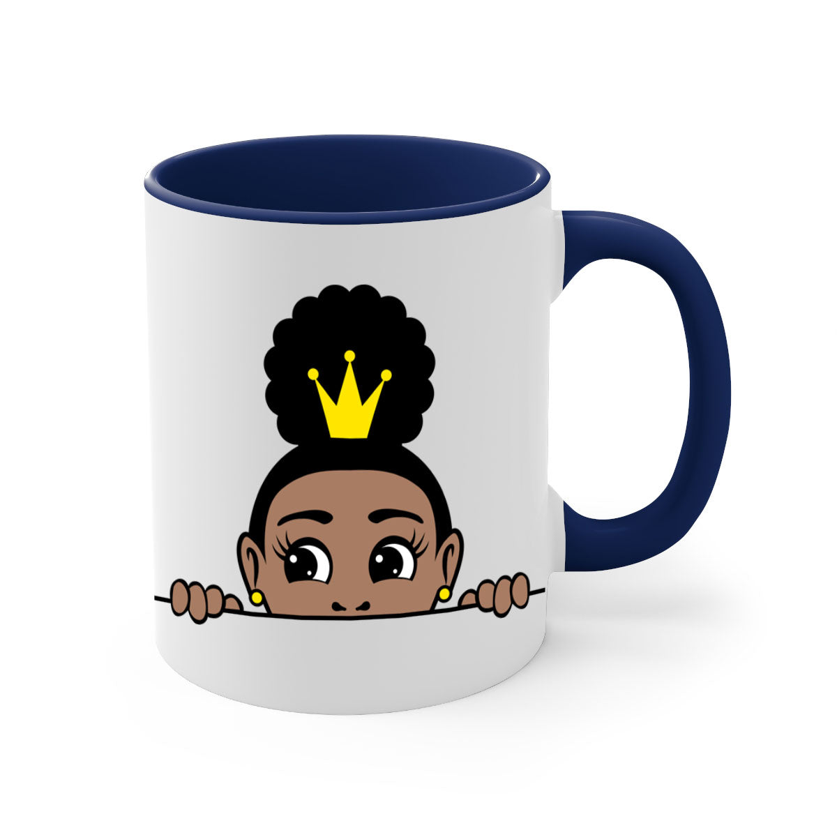 Afro Puff Crown Girl Mug featuring a glossy finish and colorful handle, designed for Black women and girls.