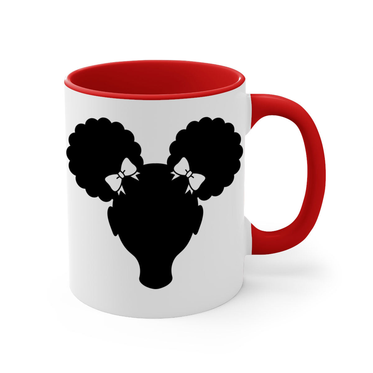 Afro Puffs Girl Mug featuring a stylish design with a girl and afro puffs, available in multiple colors and sizes.