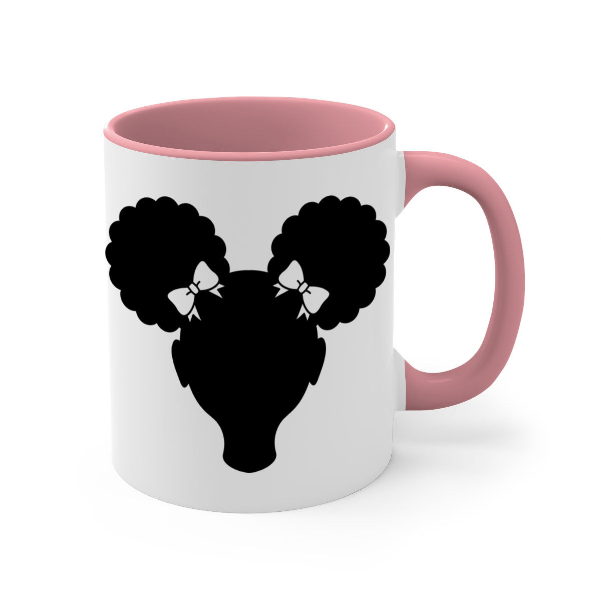 Afro Puffs Girl Mug featuring a stylish design with a girl and afro puffs, available in multiple colors and sizes.
