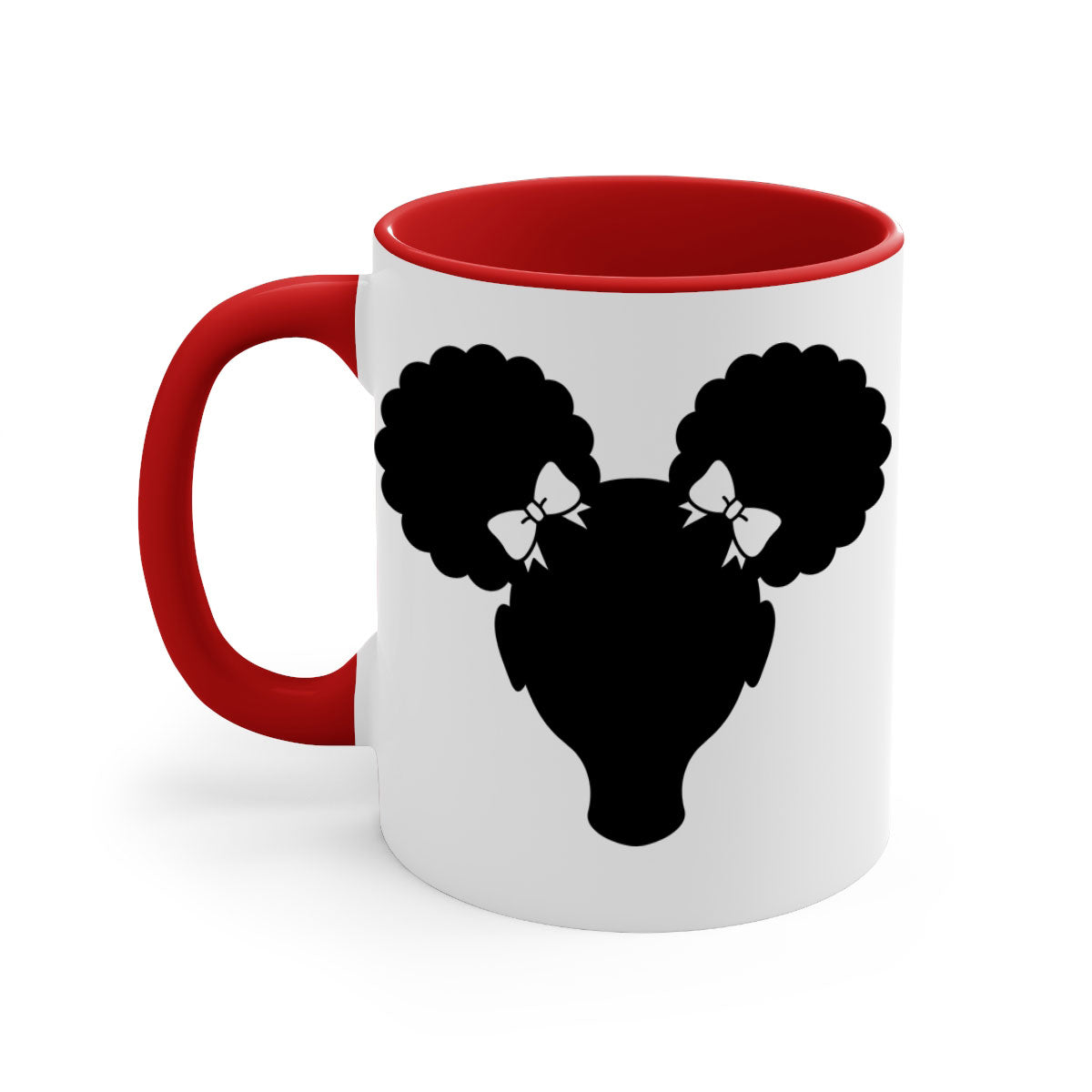 Afro Puffs Girl Mug featuring a stylish design with a girl and afro puffs, available in multiple colors and sizes.