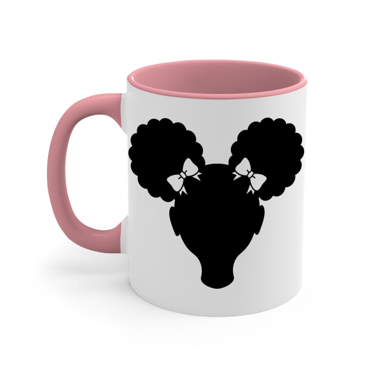 Afro Puffs Girl Mug featuring a stylish design with a girl and afro puffs, available in multiple colors and sizes.