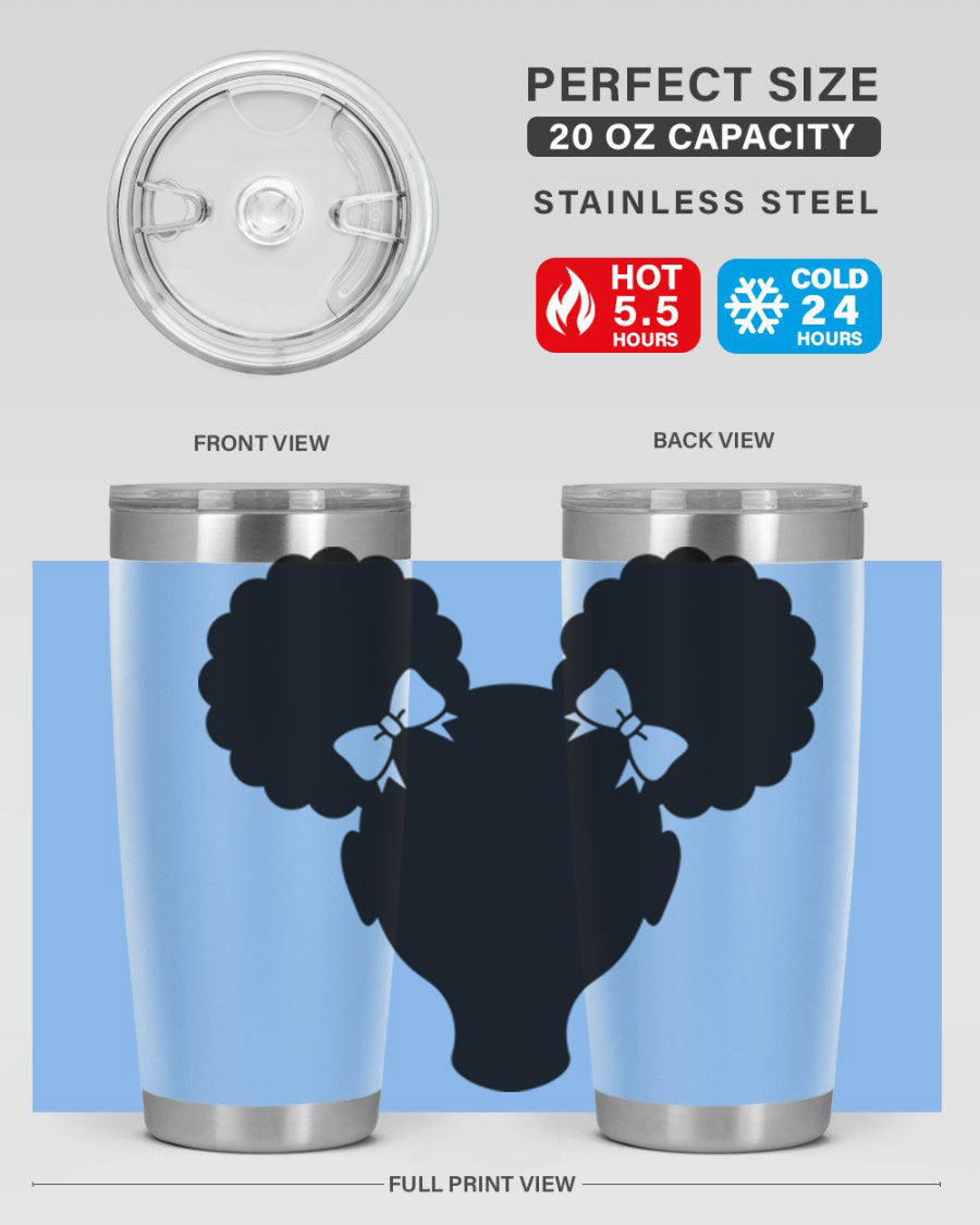 Afro Puffs Girl 77# Tumbler showcasing vibrant design and stainless steel finish, perfect for hot and cold beverages.