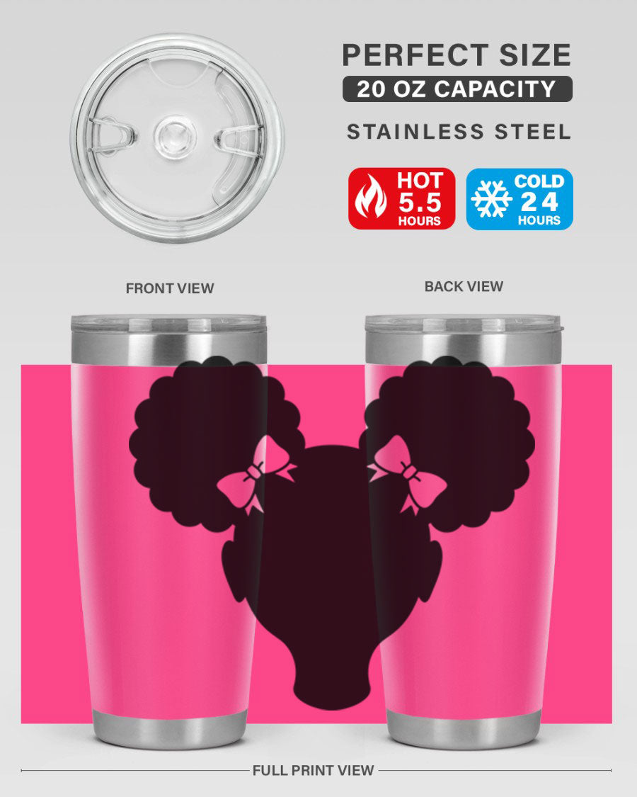 Afro Puffs Girl 77# Tumbler showcasing vibrant design and stainless steel finish, perfect for hot and cold beverages.
