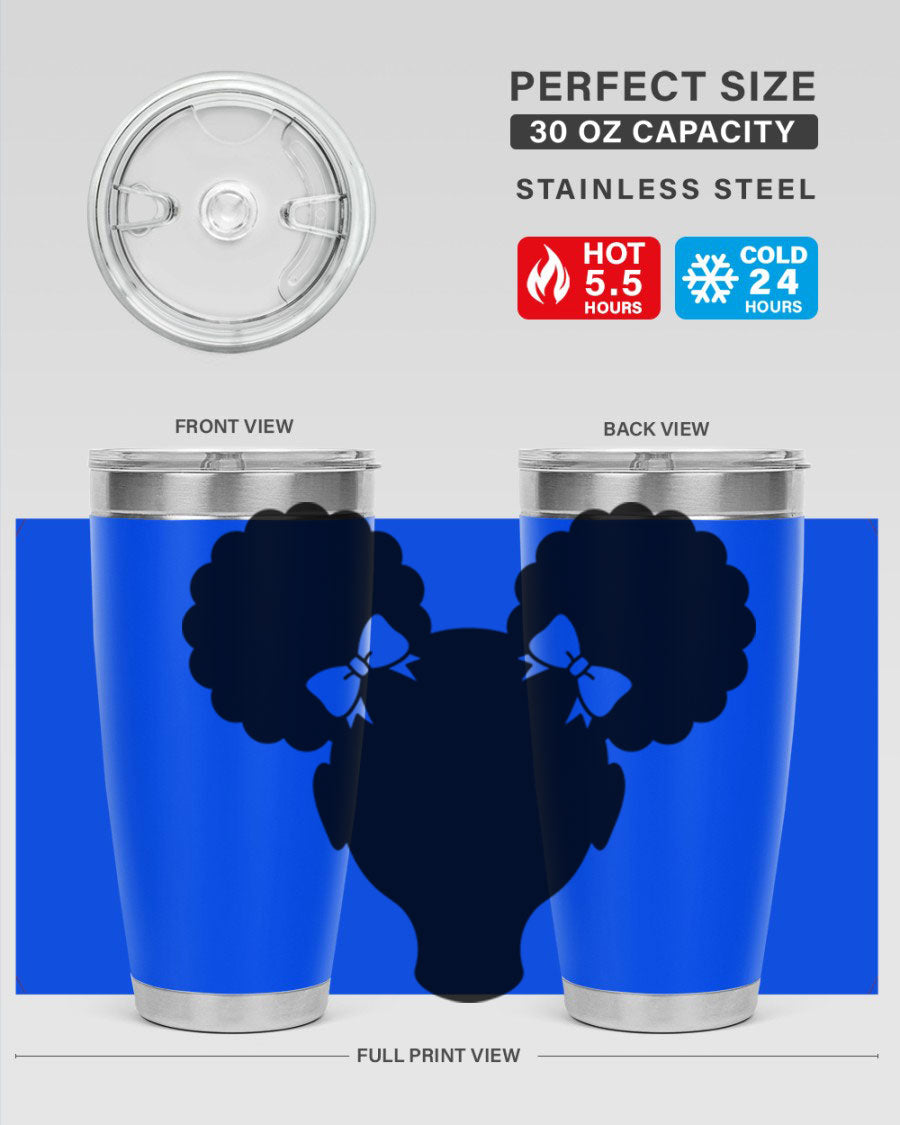 Afro Puffs Girl 77# Tumbler showcasing vibrant design and stainless steel finish, perfect for hot and cold beverages.