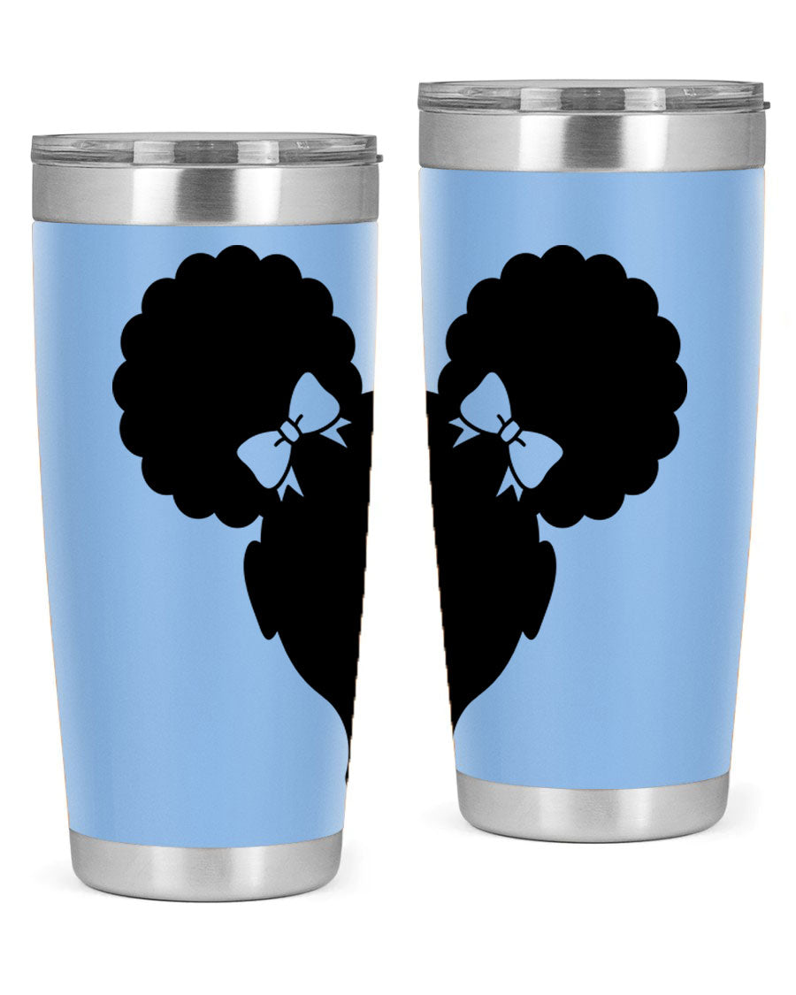 Afro Puffs Girl 77# Tumbler showcasing vibrant design and stainless steel finish, perfect for hot and cold beverages.