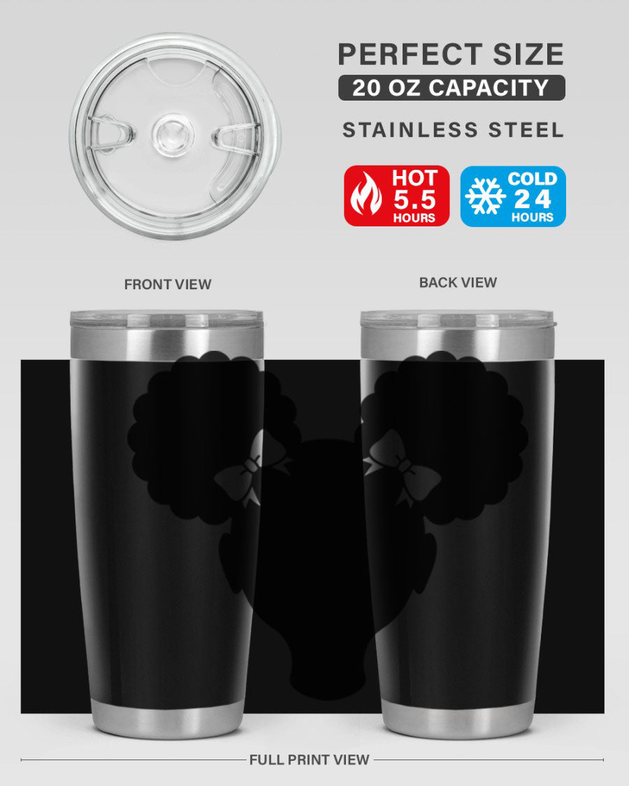 Afro Puffs Girl 77# Tumbler showcasing vibrant design and stainless steel finish, perfect for hot and cold beverages.