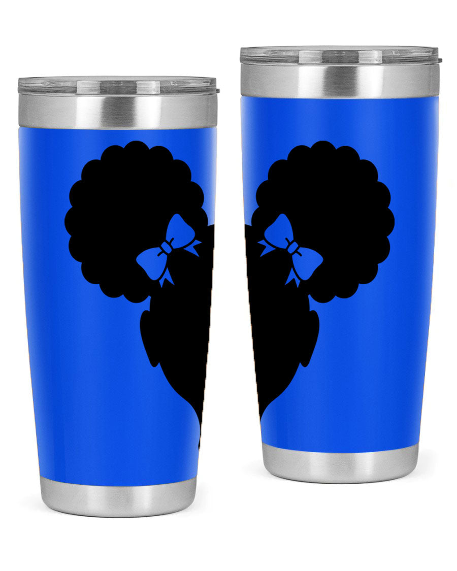 Afro Puffs Girl 77# Tumbler showcasing vibrant design and stainless steel finish, perfect for hot and cold beverages.