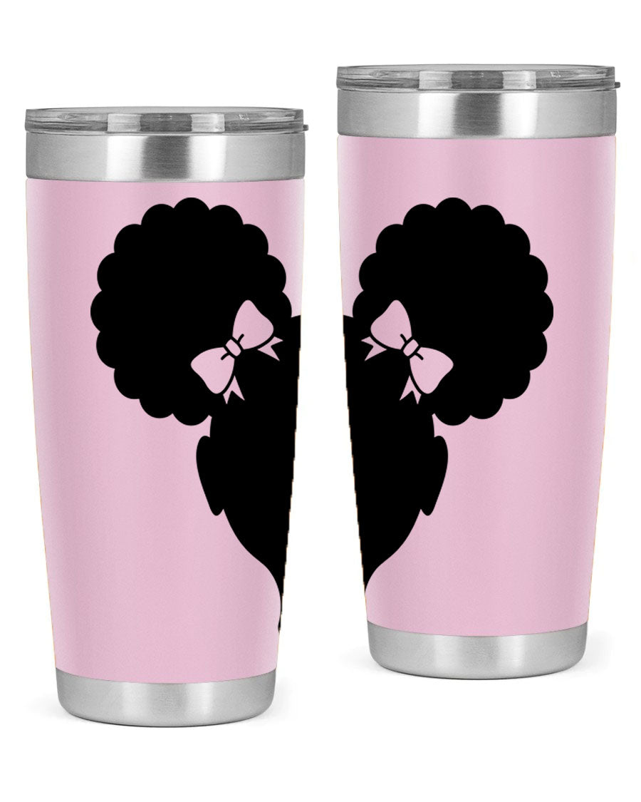 Afro Puffs Girl 77# Tumbler showcasing vibrant design and stainless steel finish, perfect for hot and cold beverages.