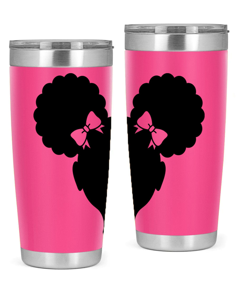 Afro Puffs Girl 77# Tumbler showcasing vibrant design and stainless steel finish, perfect for hot and cold beverages.