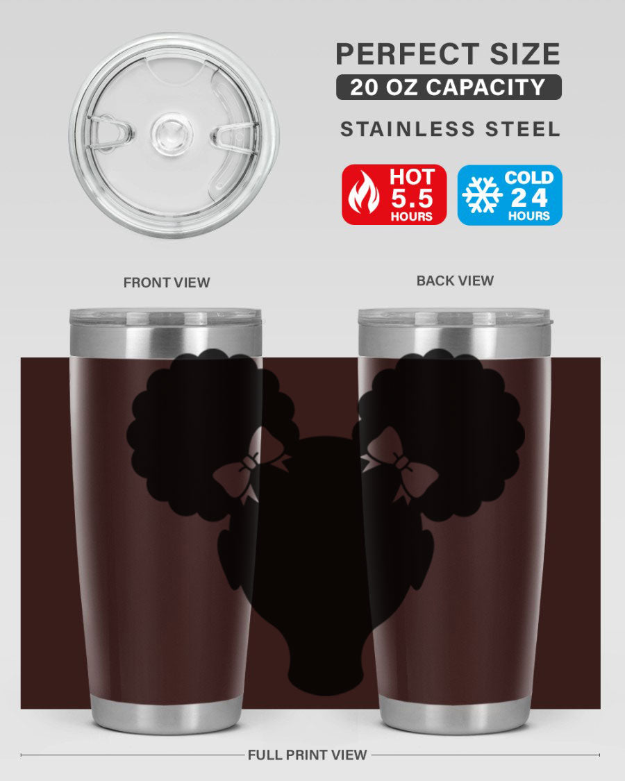 Afro Puffs Girl 77# Tumbler showcasing vibrant design and stainless steel finish, perfect for hot and cold beverages.