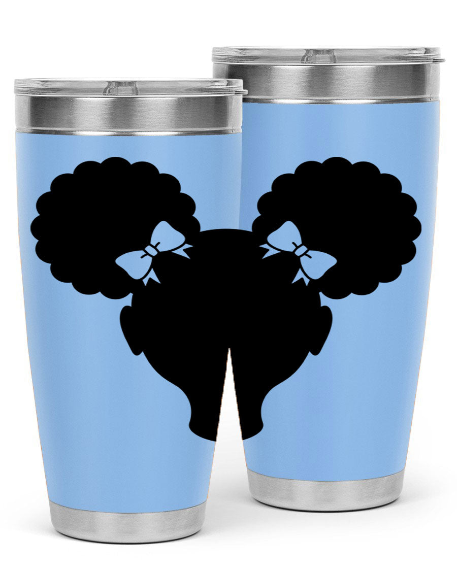 Afro Puffs Girl 77# Tumbler showcasing vibrant design and stainless steel finish, perfect for hot and cold beverages.
