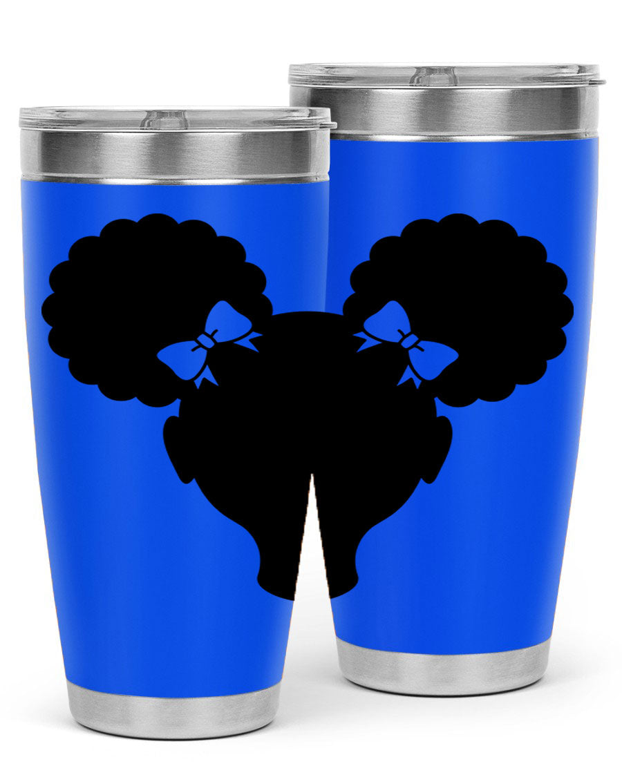 Afro Puffs Girl 77# Tumbler showcasing vibrant design and stainless steel finish, perfect for hot and cold beverages.