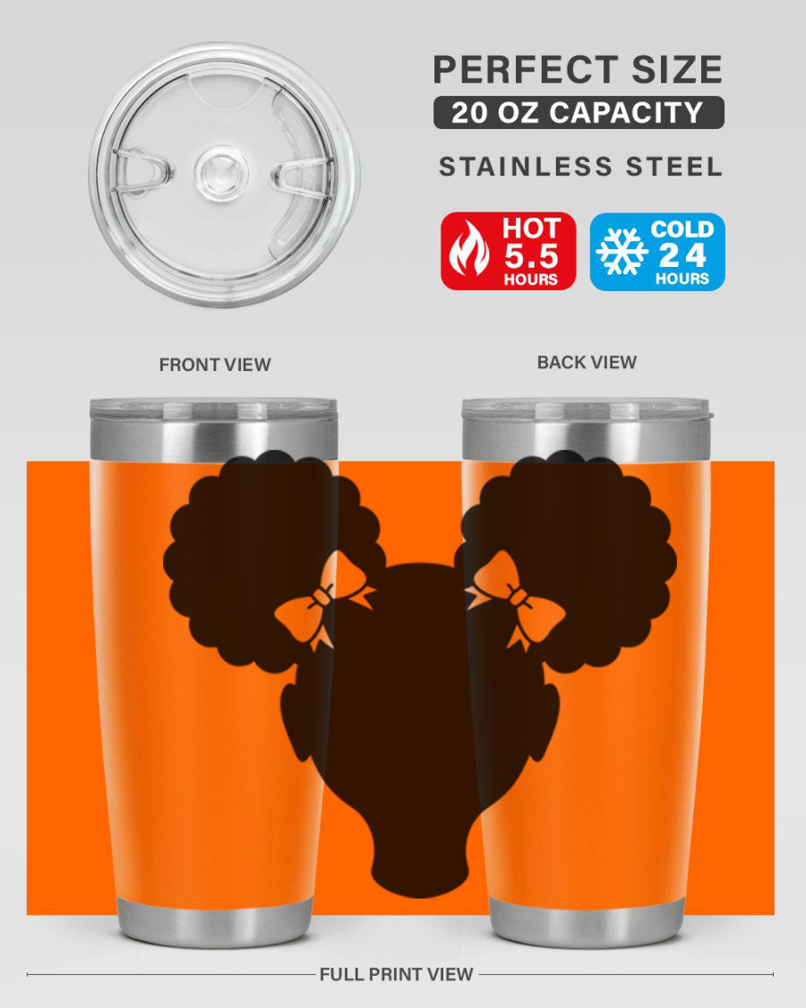 Afro Puffs Girl 77# Tumbler showcasing vibrant design and stainless steel finish, perfect for hot and cold beverages.