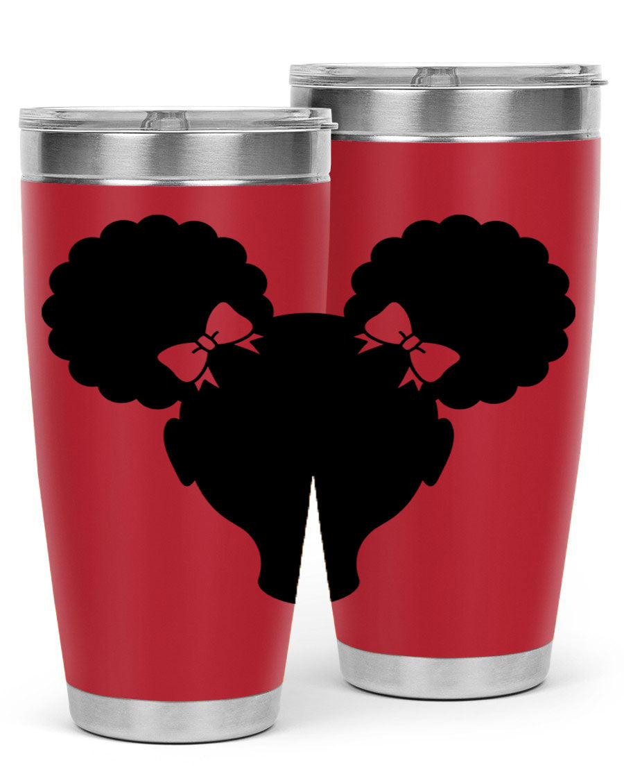 Afro Puffs Girl 77# Tumbler showcasing vibrant design and stainless steel finish, perfect for hot and cold beverages.
