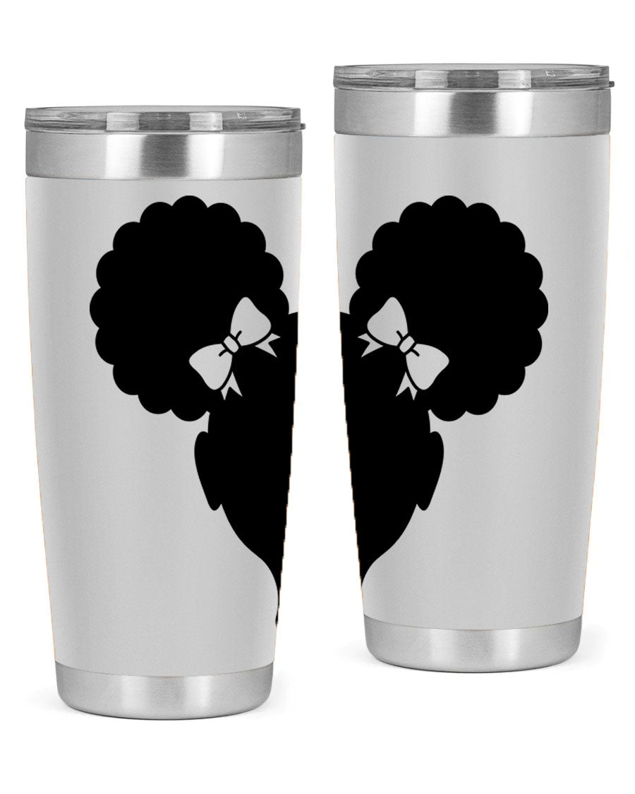 Afro Puffs Girl 77# Tumbler showcasing vibrant design and stainless steel finish, perfect for hot and cold beverages.