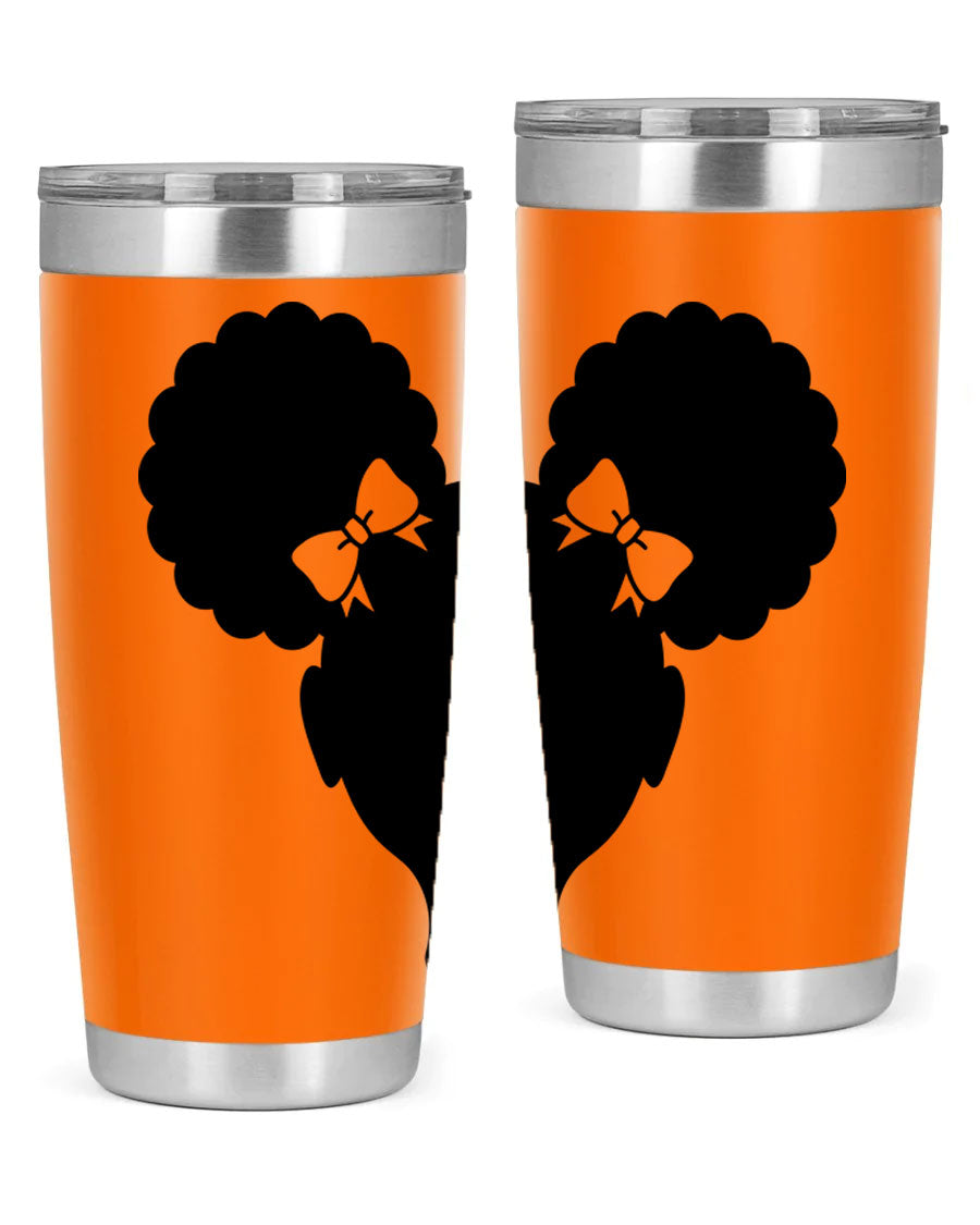 Afro Puffs Girl 77# Tumbler showcasing vibrant design and stainless steel finish, perfect for hot and cold beverages.