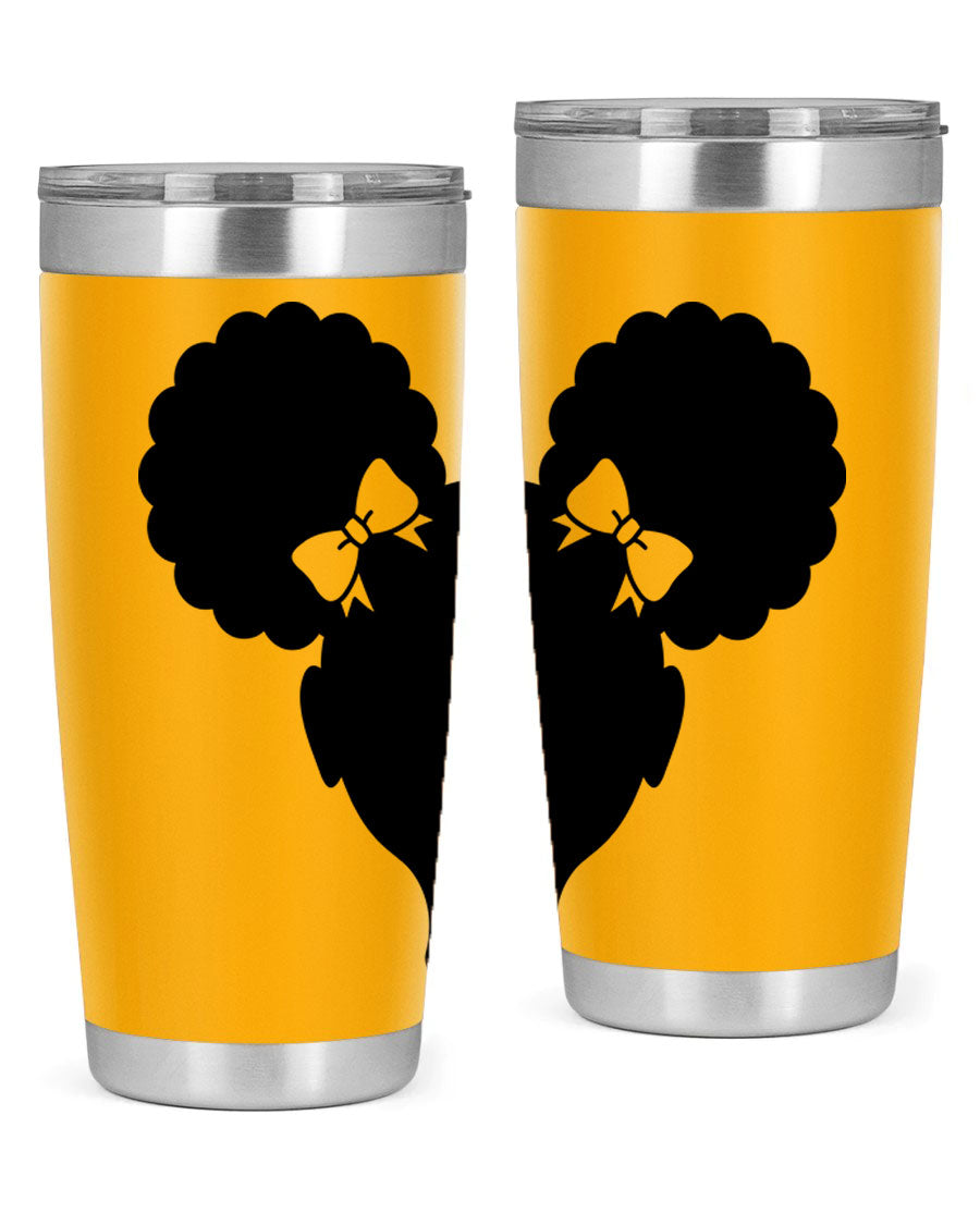 Afro Puffs Girl 77# Tumbler showcasing vibrant design and stainless steel finish, perfect for hot and cold beverages.