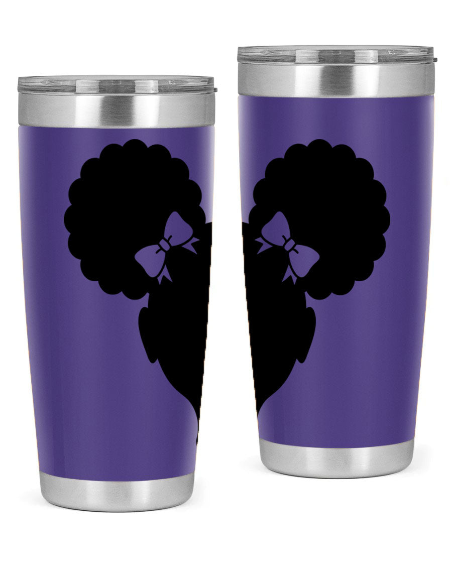 Afro Puffs Girl 77# Tumbler showcasing vibrant design and stainless steel finish, perfect for hot and cold beverages.